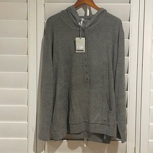 Barefoot Dreams CozyChic Ultra Lite Hooded Track Pullover size 2X color Loden